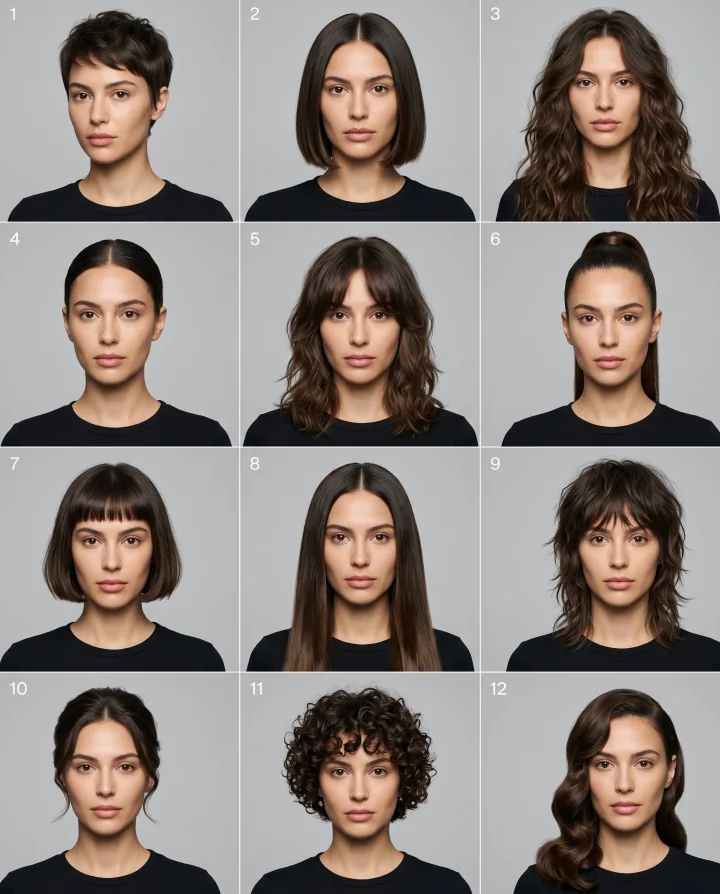 Grid of hairstyle variations based on one portrait